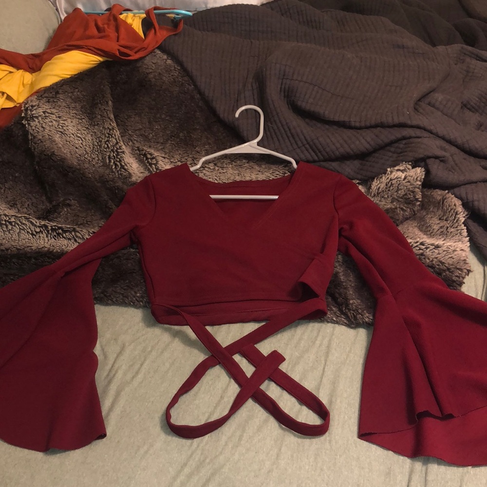 SHEIN size small cropped bell sleeved shirt that ties into bow